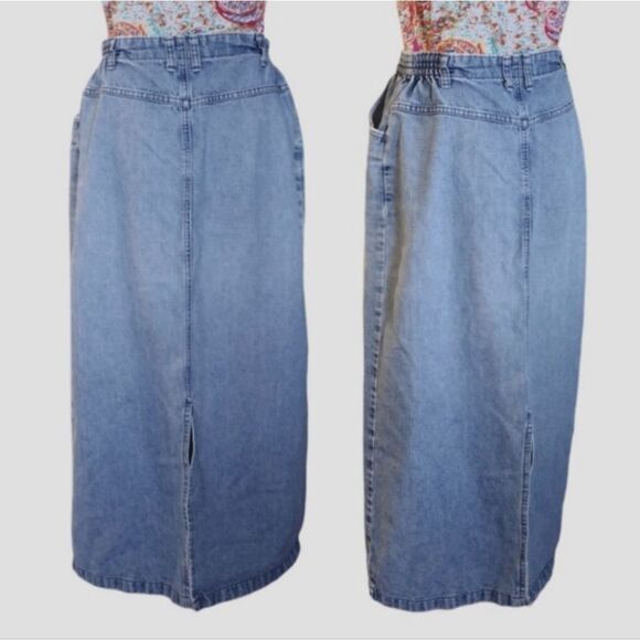 VTG 80s Lee Distressed High Rise Midi Pencil Jean Skirt Size 12 *Fits like Small - Picture 12 of 17